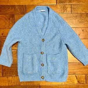 Zara Oversized Blue Chunky Grandpa Alpaca Knit Blend Cozy Cardigan